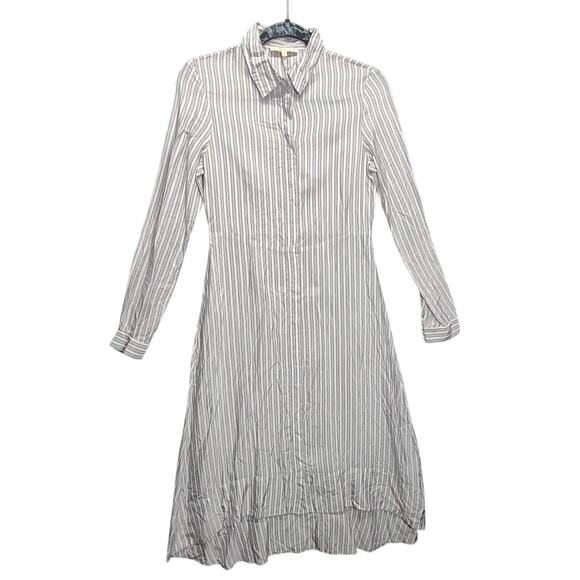Maje Striped Satin A-Line Long Sleeve Full Button Down Hidden Buttons Dress Maxi
